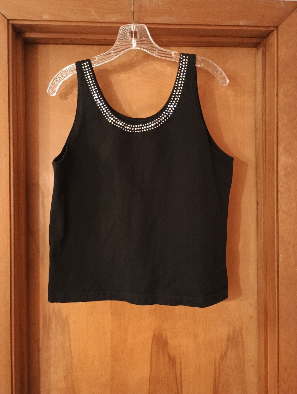Black Embellished Scoop Neck Tank Top -  Women Large